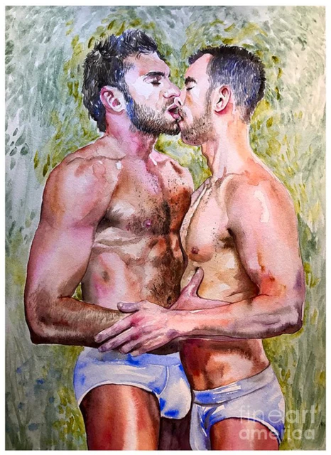 two men kissing naked